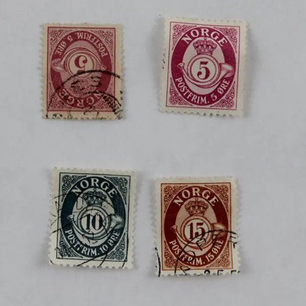 Lot Of 15 Norway Posthorn 5/10/15/20 Ore Stamps Used 