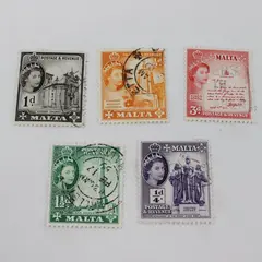 Lot Of 5 Malta 1956-57 Queen Elizabeth II Stamps SC #246-49 #252