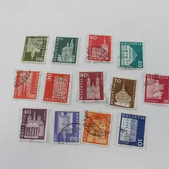 Lot Of 13 Switzerland Architecture 1960s-1970s Stamps Used