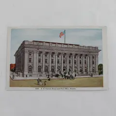 Vintage US Custom House And Post Office Seattle Washington Color Litho Postcard
