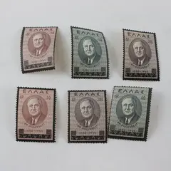 Lot Of 6 Greece Roosevelt Memorial 1945 Stamps SC #469-71 MNH