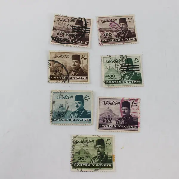 Lot of 7 Egypt King Farouk Landmarks Stamps 1940s Used