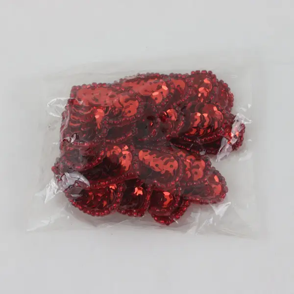 Lot of 12 Small Embroidered Sequin Heart Appliques 1x1