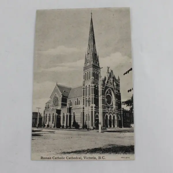 Vintage Roman Catholic Cathedral Victoria British Columbia Canada Litho Postcard