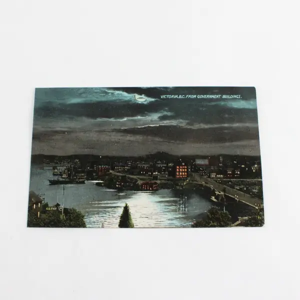 VTG Victoria British Columbia At Night From Government Buildings Litho Postcard