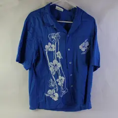 Vintage Hans Jutte Mens Button Front Hawaiian Shirt Blue Floral Made In Hawaii