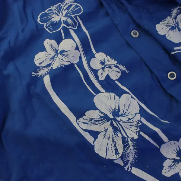Vintage Hans Jutte Mens Button Front Hawaiian Shirt Blue Floral Made In Hawaii