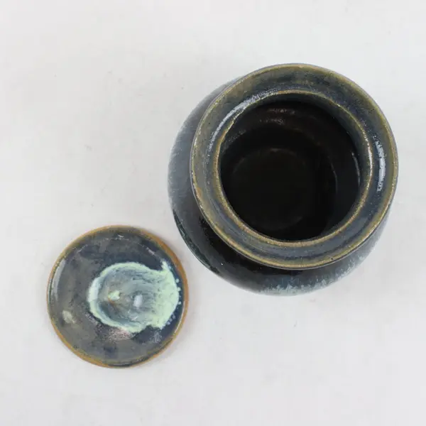 Blue Ceramic Stoneware Lidded Jar Canister Vented Base Unbranded