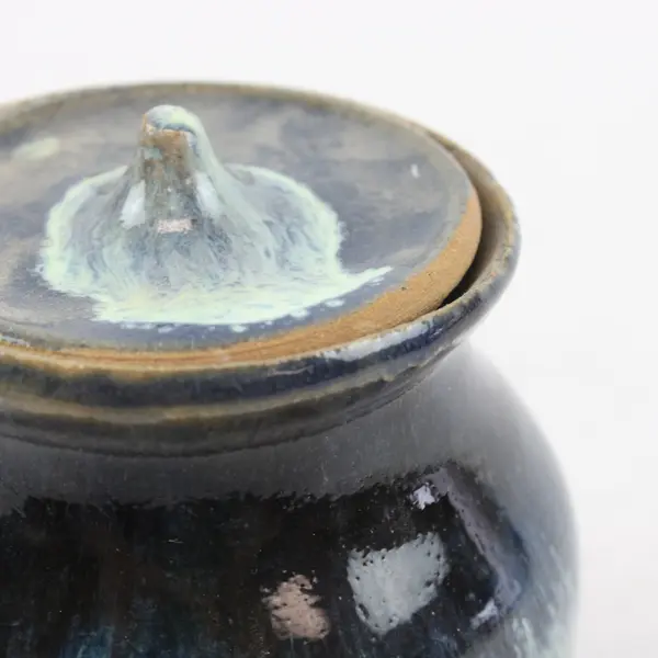 Blue Ceramic Stoneware Lidded Jar Canister Vented Base Unbranded