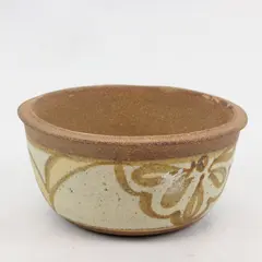 Unbranded Ceramic Stoneware Bowl Brown Tan Hand-Painted Floral 6 In