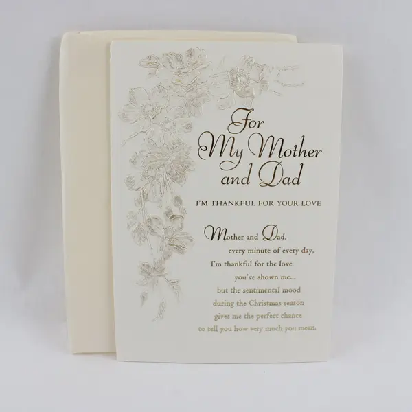 Vintage Hallmark Embossed Gold Foil Christmas Card for Parents UNUSED