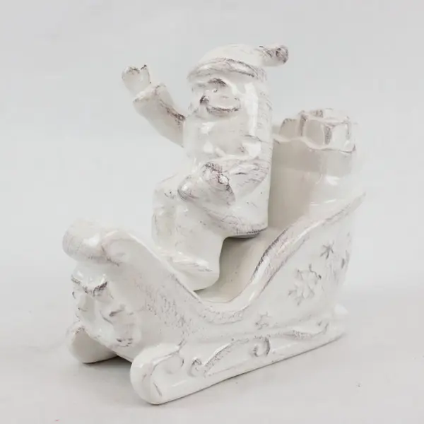White Ceramic Santa in Sleigh Salt & Pepper Shakers Magnetic Set