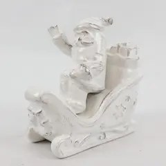White Ceramic Santa in Sleigh Salt & Pepper Shakers Magnetic Set