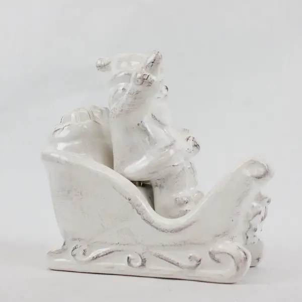 White Ceramic Santa in Sleigh Salt & Pepper Shakers Magnetic Set