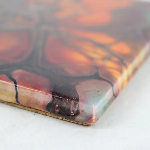 Abstract Fluid Art Square Ceramic Coaster Cork Backing Orange/Red/Green/Glitter