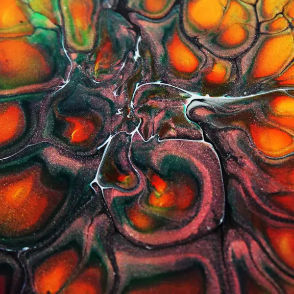 Abstract Fluid Art Square Ceramic Coaster Cork Backing Orange/Red/Green/Glitter