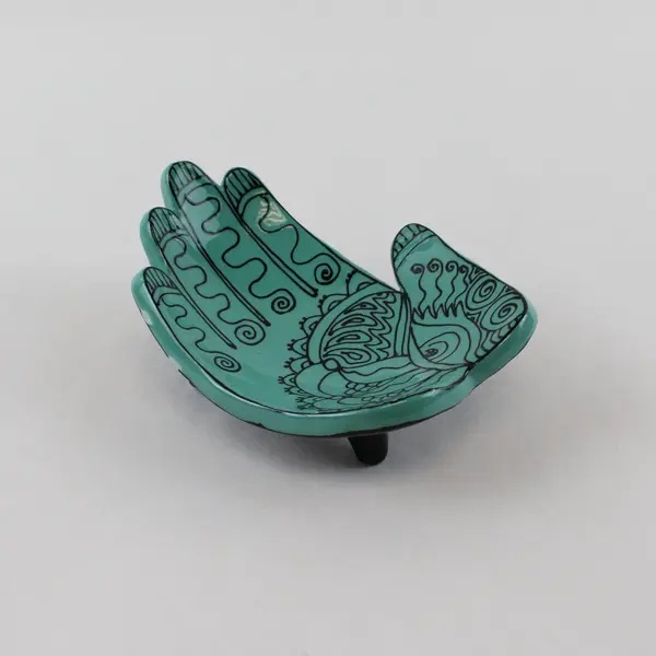 Signed LG Gossett Handmade Studio Pottery Hand Trinket Dish  5" FLAWED