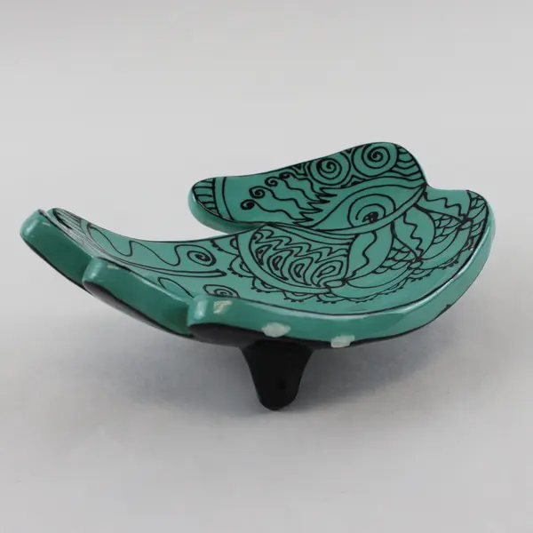 Signed LG Gossett Handmade Studio Pottery Hand Trinket Dish  5" FLAWED