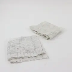 Lot of 2 Vintage Floral Embroidered Light Gray Handkerchiefs