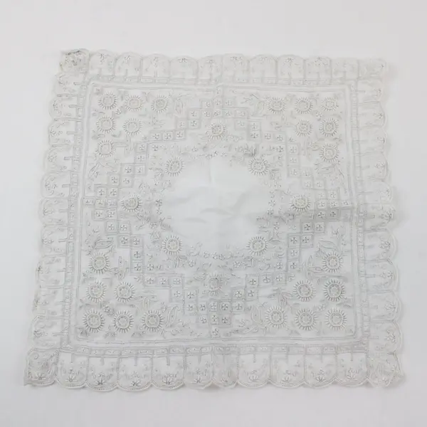 Lot of 2 Vintage Floral Embroidered Light Gray Handkerchiefs