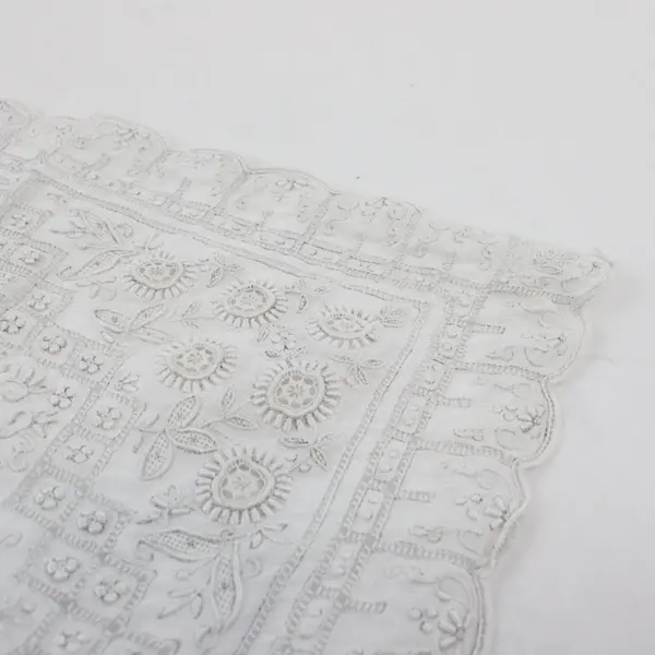 Lot of 2 Vintage Floral Embroidered Light Gray Handkerchiefs