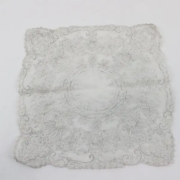 Lot of 2 Vintage Floral Embroidered Light Gray Handkerchiefs