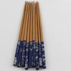Lot of 9 Bamboo Chopsticks 9 In Blue Decorative Floral Ends