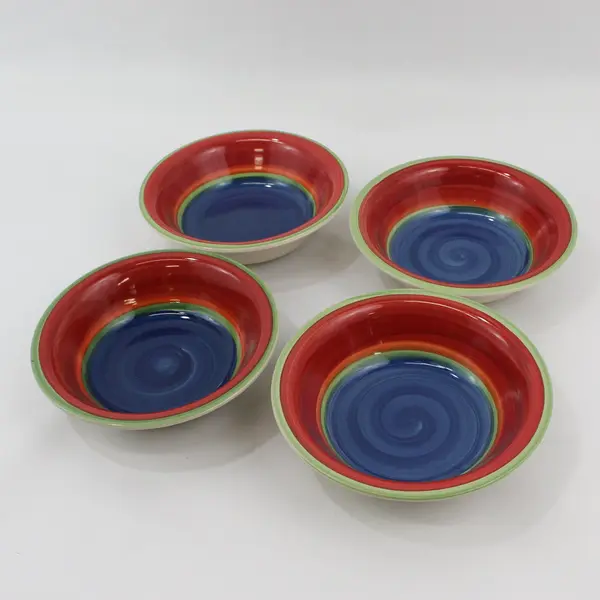 Set of 4 Royal Norfolk Mambo Stoneware Soup Cereal Bowls  Blue Center 7.5"