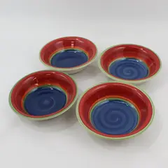 Set of 4 Royal Norfolk Mambo Stoneware Soup Cereal Bowls  Blue Center 7.5"