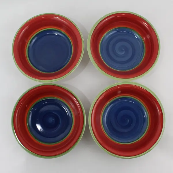 Set of 4 Royal Norfolk Mambo Stoneware Soup Cereal Bowls  Blue Center 7.5"