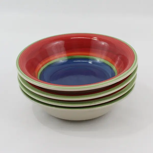 Set of 4 Royal Norfolk Mambo Stoneware Soup Cereal Bowls  Blue Center 7.5"