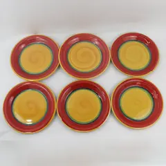 6 Royal Norfolk MAMBO Yellow Center Stoneware Dinner Plates 10.75"