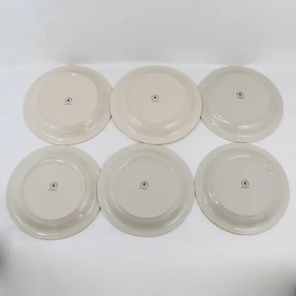 6 Royal Norfolk MAMBO Yellow Center Stoneware Dinner Plates 10.75"