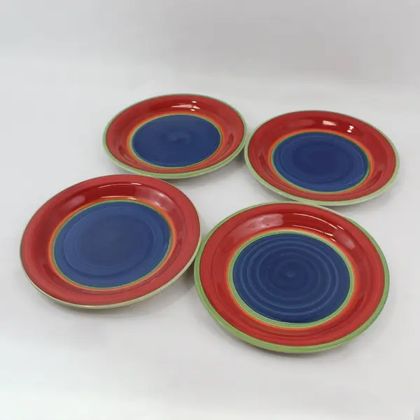 4 Royal Norfolk MAMBO Blue Center Stoneware Dinner Plates 10.75"