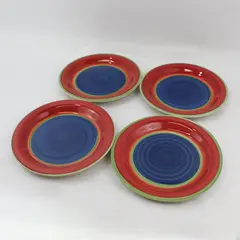 4 Royal Norfolk MAMBO Blue Center Stoneware Dinner Plates 10.75"