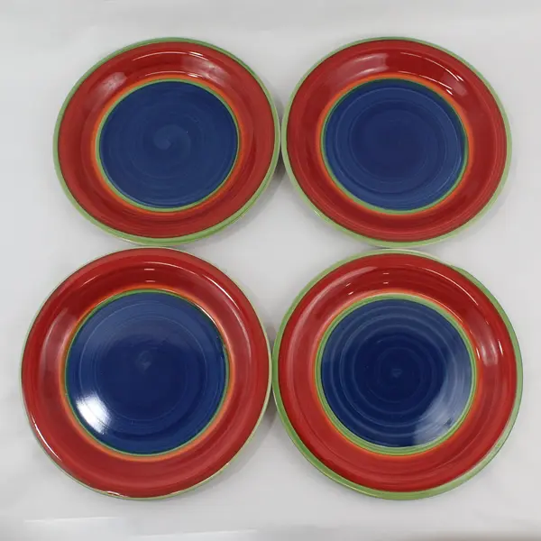 4 Royal Norfolk MAMBO Blue Center Stoneware Dinner Plates 10.75"