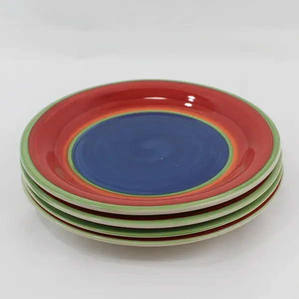 4 Royal Norfolk MAMBO Blue Center Stoneware Dinner Plates 10.75"