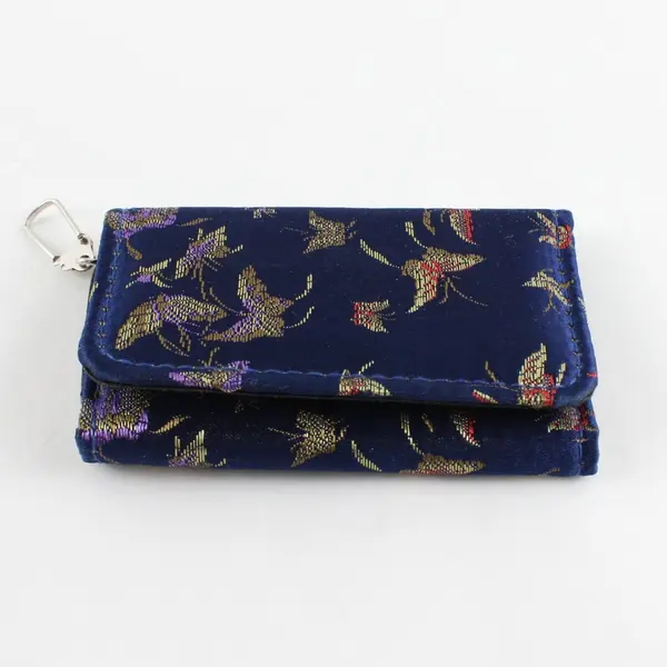Blue Fabric Bird Pattern Key Case Pouch Holds 6 Keys