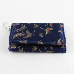 Blue Fabric Bird Pattern Key Case Pouch Holds 6 Keys