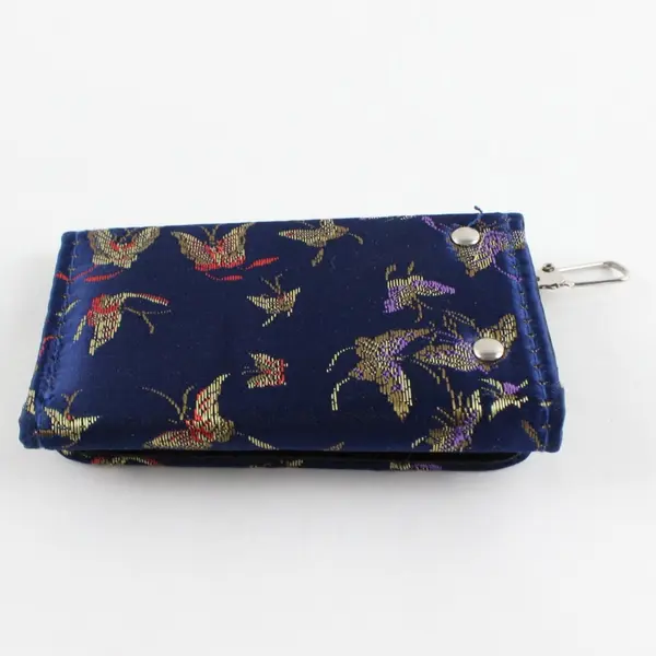 Blue Fabric Bird Pattern Key Case Pouch Holds 6 Keys