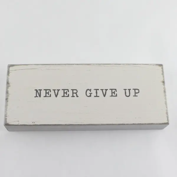 Small White Wooden Rustic Box Sign Quote "Never Give Up" Sixtrees Brand USA
