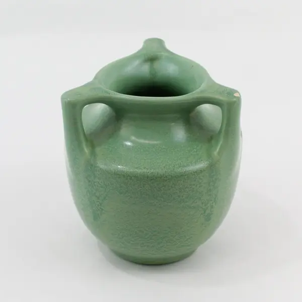 Haeger Geranium Leaf Green Triple Handle Vintage Pottery Vase 5"