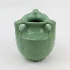 Haeger Geranium Leaf Green Triple Handle Vintage Pottery Vase 5"