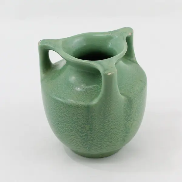Haeger Geranium Leaf Green Triple Handle Vintage Pottery Vase 5"