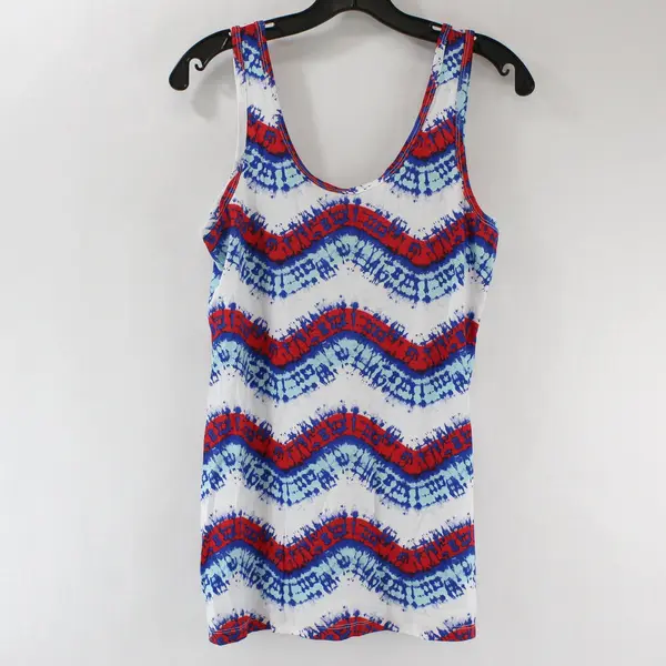 No Boundaries Red White Blue Faux Tie-Dye Tank Top Juniors 11-13
