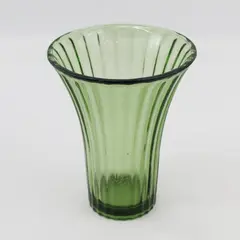 Avocado Green Glass Flower Vase Ribbed With Flared Rim