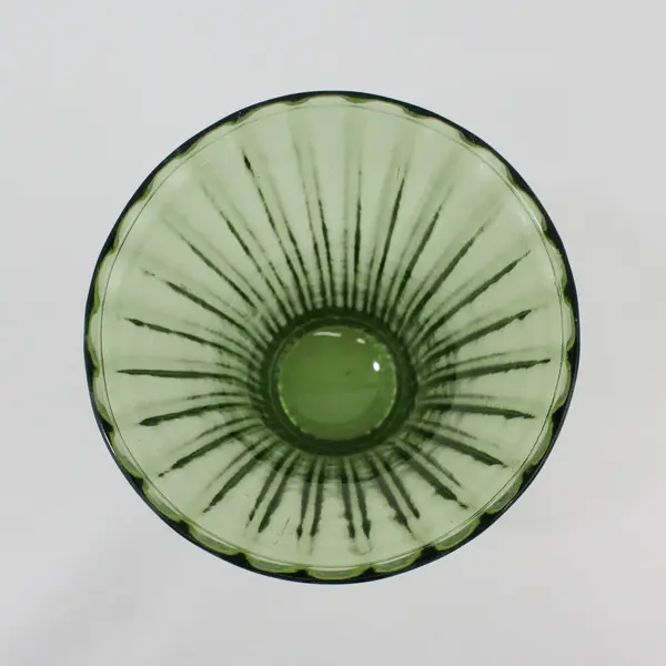 Avocado Green Glass Flower Vase Ribbed With Flared Rim