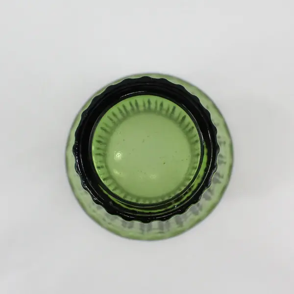 Avocado Green Glass Flower Vase Ribbed With Flared Rim