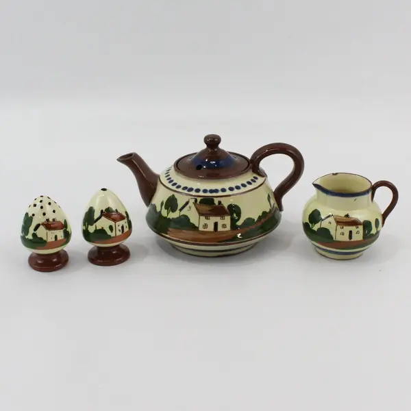 Vintage Watcombe Devon Motto Teapot Creamer Salt And Pepper Shaker Set