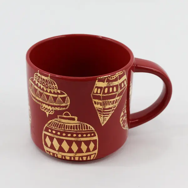 STARBUCKS 2015 Red Christmas Holiday Coffee Mug Cup Gold Ornaments